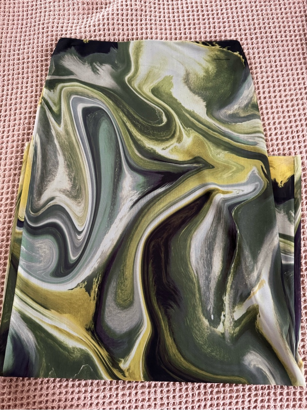 Zara Olive Green Marble-Print Maxi Skirt